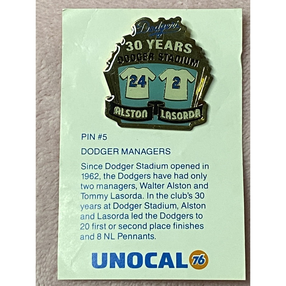 LA Dodgers Managers 30 Years Alston Lasorda Unocal 76 Station Baseball 1992 Pin